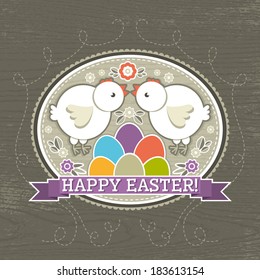 background with easter eggs and two chick, vector illustration