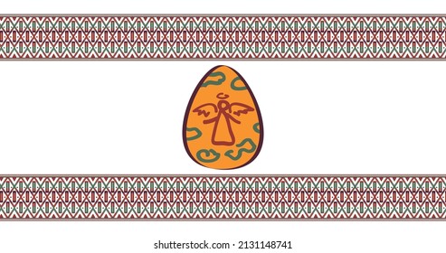 Background for Easter greening banner with colorful eggs and ethnic ornament.