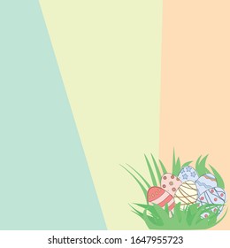 Background for easter greetings. multicolored eggs in the grass. Vector graphics. Insert your text. The Resurrection of Christ. Christian holiday
