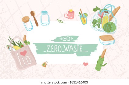 A background with eco-friendly and reusable items. Ecology. Zero waste. flat vector design.