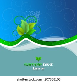 Background with ecological theme, green leaves and water drops/design with place for your content/vector illustration