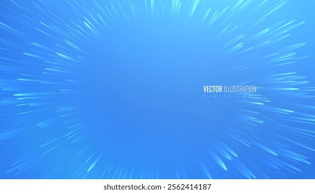 Background effect ray, radial explosion particle concept lightspeed, circle blue effect zooming space in futuristic style