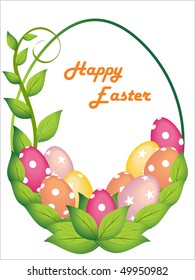 background with egg shape in colorful egg, natural leaf