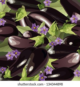 Background from eggplants with leaves and flowers
