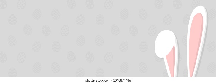 Background with eggs and white bunny. Concept of Easter banner. Vector.