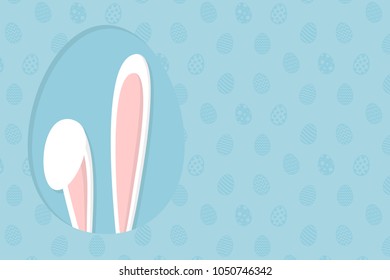 Background with eggs and white bunny. Concept of Easter banner. Vector.