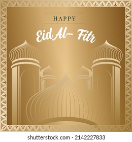 The background of the Eid greeting post. golden mosque illustration as greeting card. 