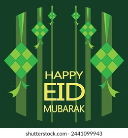 The background is Eid Mubarak themed with green colors