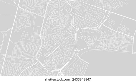 Background El Mahalla El Kubra map, Egypt, white and light grey city poster. Vector map with roads and water. Widescreen proportion, digital flat design roadmap.