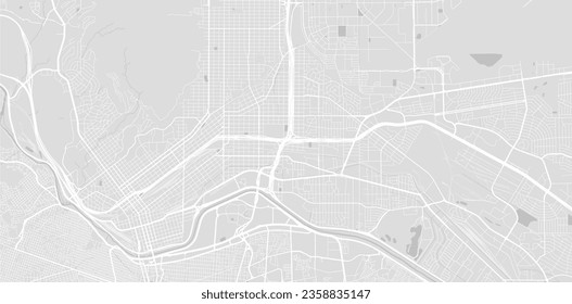 Background El Paso map, United States, white and light grey city poster. Vector map with roads and water. Widescreen proportion, digital flat design roadmap.