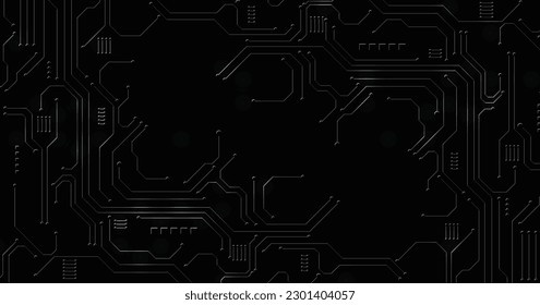 Background of Electric circuit metal black. High-tech circuit board connection system. futuristic digital innovation background.