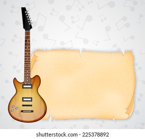 Background with electric guitar and old paper. Music background. EPS10 vector