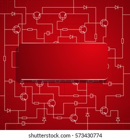 Background of electronic scheme. Vector background of the scheme and the inclusion of radio components, transistors, resistors and capacitors.