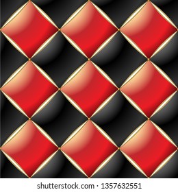 Background of Elegant Quilted Pattern Vip Red, Black and Gold line Thread Luxury Expensive Concept Decorative Upholstery Soft Texture with floral pattren on corner