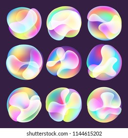 Background element design concept holographic fluid bright gradient.Set object for use in composition layout. Vector illustrations.