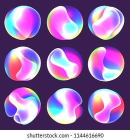 Background element design concept holographic fluid bright gradient.Set object for use in composition layout. Vector illustrations.