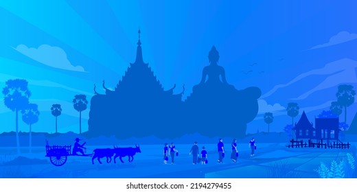 background element khmrt, Pchum Ben day and human go pagoda ,vector drawing isolation