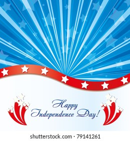 Background with elements of USA flag with congratulations and fireworks, vector illustration