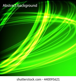 Background of the ellipses with the glow effect . Ellipse light with a magical glow . Green abstract background.