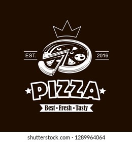 background of emblem with pizza and ribbon