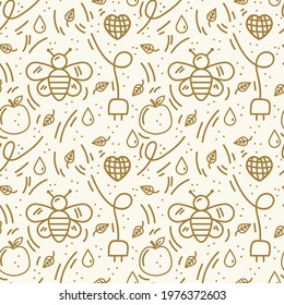 The Background Is Energy-Saving. The pattern is a hand-drawn line of doodle icons. Texture renewable energy for textiles. Cute poster of solar energy, eco, bio, water, carbon. Vector illustration