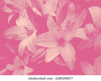 Background With Engraved Flowers In Woodcut Style. Vector Illustration	