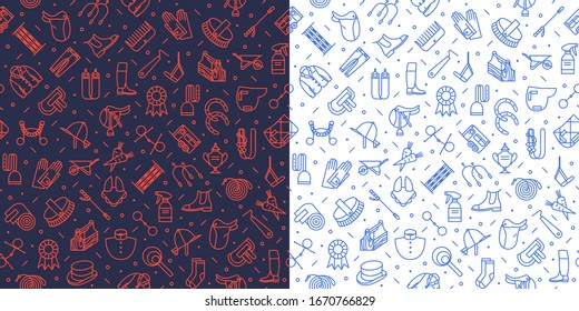 Background with equestrian icons. Horse riding items managed into seamless pattern