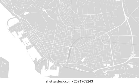 Background Esbjerg map, Denmark, white and light grey city poster. Vector map with roads and water. Widescreen proportion, digital flat design roadmap.