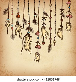 Background with ethnic feathers and ethnic elements.