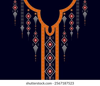Background Ethnic Neck Design Vector Illustration,Traditional Geometric Seamless Pattern for Clothing and Wrapping, Textile and Vertical Embroidery Print