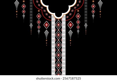 Background Ethnic Neck Design Vector Illustration,Traditional Geometric Seamless Pattern for Clothing and Wrapping, Textile and Vertical Embroidery Print