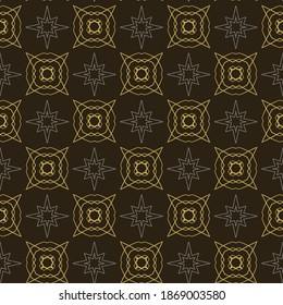 Background ethnic pattern. Gold ornament on black. Seamless wallpaper texture. Vector graphic design