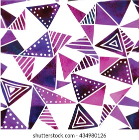 Background with ethnic patterns . Triangles , hatching , dots . Texture paint and vector drawing by hand.