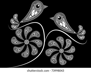 Background in ethnic style with birds and colours
