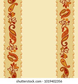 Background in ethnic traditional style. Abstract vintage pattern with decorative flowers, leaves and Paisley pattern in Oriental style.