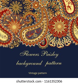 Background in ethnic traditional style. Abstract vintage pattern with decorative flowers, leaves and Paisley pattern in Oriental style.