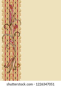 Background in ethnic traditional style. Abstract vintage pattern with decorative flowers, leaves and Paisley pattern in Oriental style.