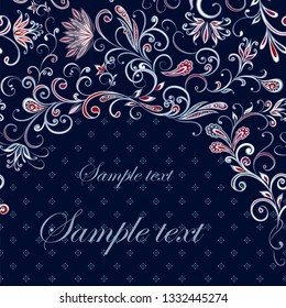 Background in ethnic traditional style. Abstract vintage pattern with decorative flowers, leaves and Paisley pattern in Oriental style.