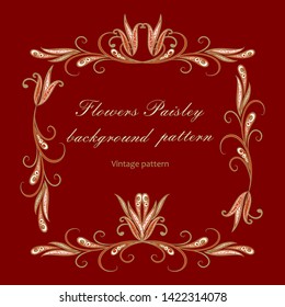 Background in ethnic traditional style. Abstract vintage pattern with decorative flowers, leaves and Paisley pattern in Oriental style.
