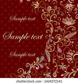 Background in ethnic traditional style. Abstract vintage pattern with decorative flowers, leaves and Paisley pattern in Oriental style.