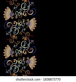 Background in ethnic traditional style. Abstract vintage pattern with decorative flowers, leaves and Paisley pattern in Oriental style.