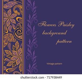 Background in ethnic traditional style. Abstract vintage pattern with decorative flowers, leaves and Paisley pattern in Oriental style.