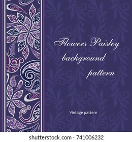 Background in ethnic traditional style. Abstract vintage pattern with decorative flowers, leaves and Paisley pattern in Oriental style.