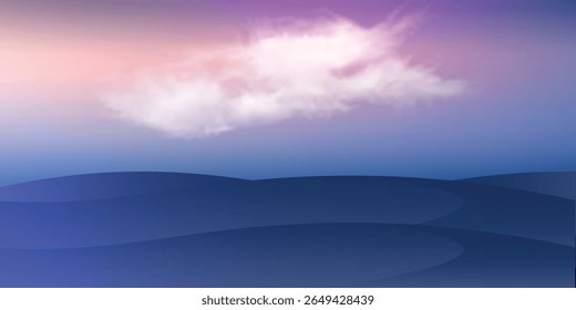 the background of an evening or night sky. It shows a puffy white cloud at the top and a silhouette of wavy hills at the bottom, creating a horizon effect.

