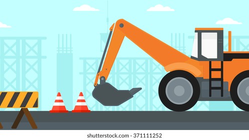 Background of excavator on construction site.