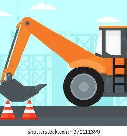 Background of excavator on construction site.