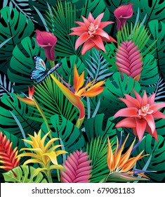 Background with exotic tropical flowers