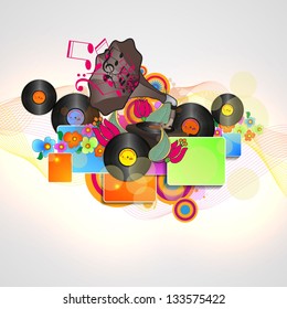 Background with an Explosion of Colors with music design elements