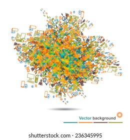 Background with the explosion of internet icons with place for text