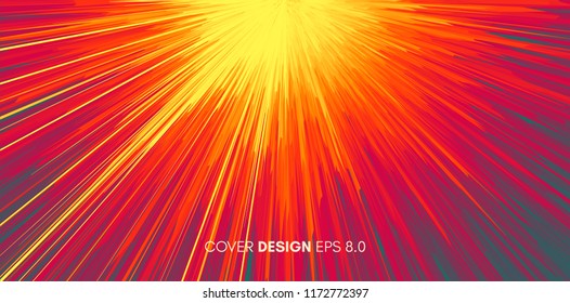 Background with explosion. Starburst dynamic lines. Solar or starlight emission. 3d futuristic technology style. Vector illustration.